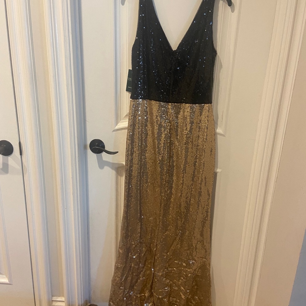Ralph Lauren Gold &Black Sequin Evening Gown